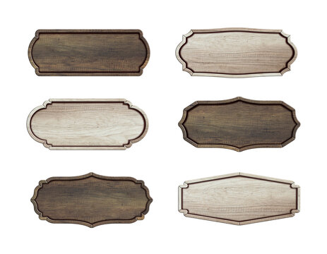 Set of Wooden signboard isolated on white background