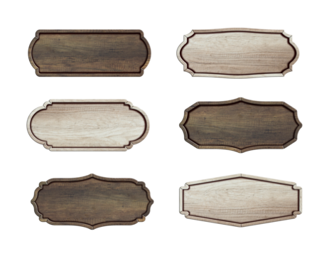 Set of Wooden signboard isolated on white background