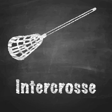 Intercrosse racket drawn with chalk on a blackboard