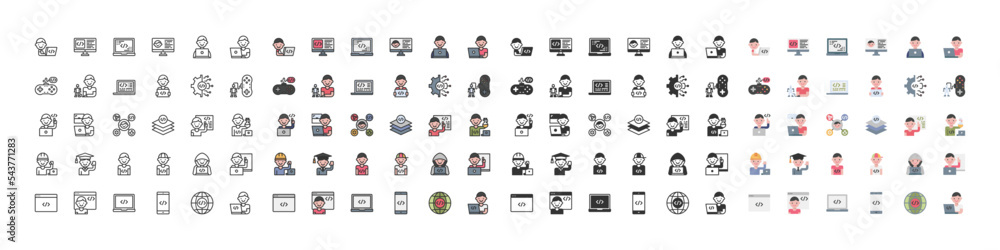 Wall mural kids coding icon vector, computer,programming, development, student