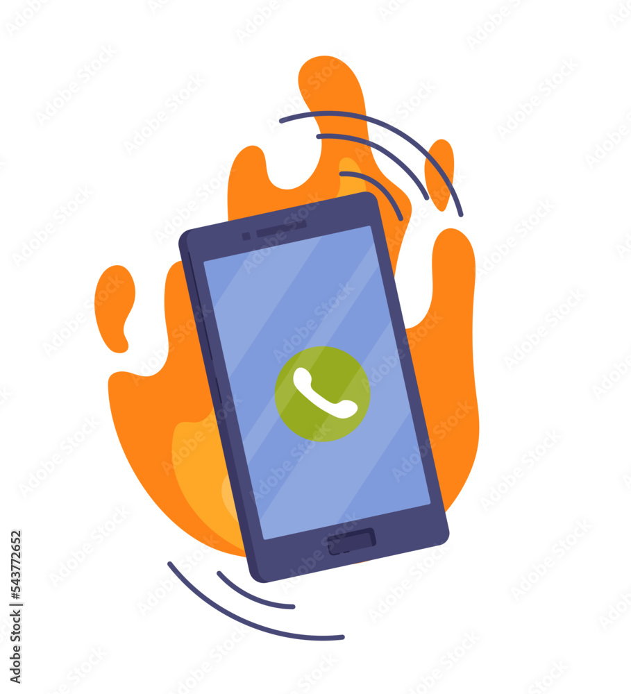 Poster burning smartphone icon. modern technologies and digital world, gadgets and devices. poor time manag