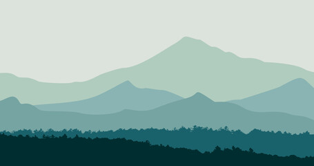 smooth blue gradient mountain and forest background illustration