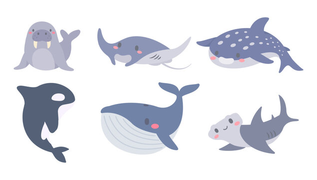 Cute aquatic creatures in the ocean. elements for children