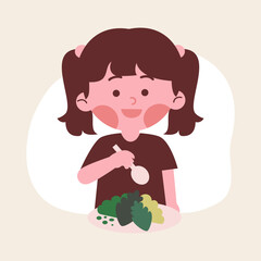 Girl eating healthy vegetables