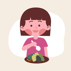 Girl eating healthy vegetable