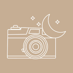 Logo design template Vector abstract moon camera in trendy linear minimal style.. Abstract symbol for organic for industrial photography 