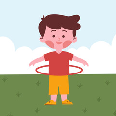 Fototapeta premium Boy playing hula hoop