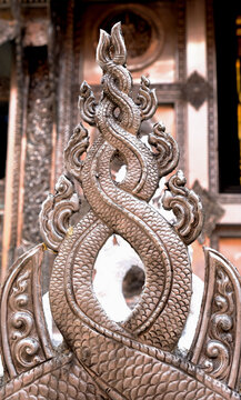 Thai style silver carving art on temple wall , Wat Srisuphan ,Chiang Mai, Thailand