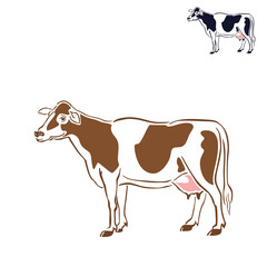 red holstein milk cow logo, silhouette of simple and line drawing sairy vvector illustrations