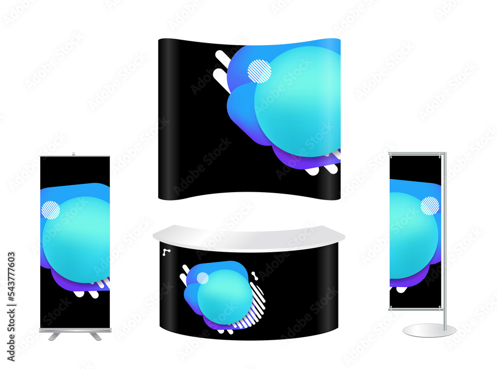Aufkleber Exhibition stand mock-up design with templates for business Prism color of the rainbow in a bright and geometric multi-colored bubbles and fluid shapes