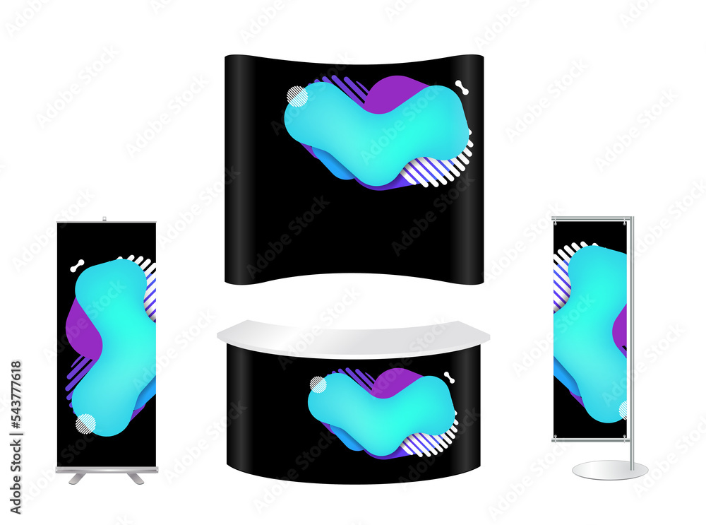 Aufkleber Exhibition stand mock-up design with templates for business Prism color of the rainbow in a bright and geometric multi-colored bubbles and fluid shapes
