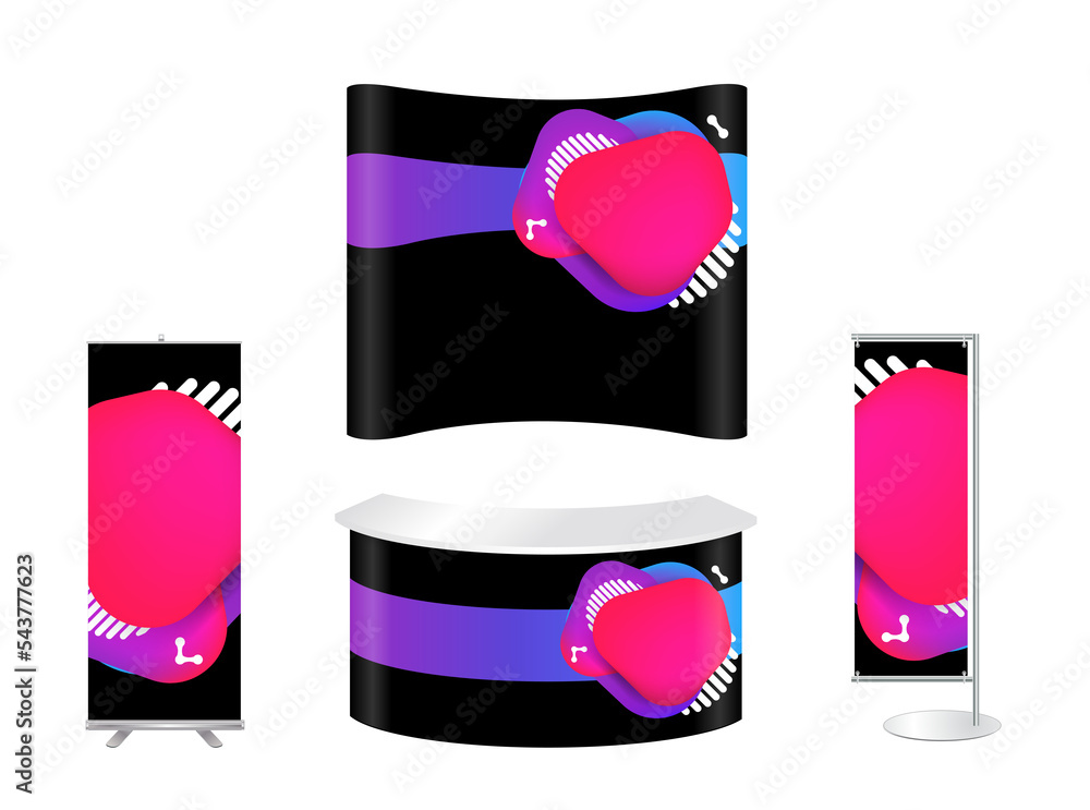 Aufkleber Exhibition stand mock-up design with templates for business Prism color of the rainbow in a bright and geometric multi-colored bubbles and fluid shapes