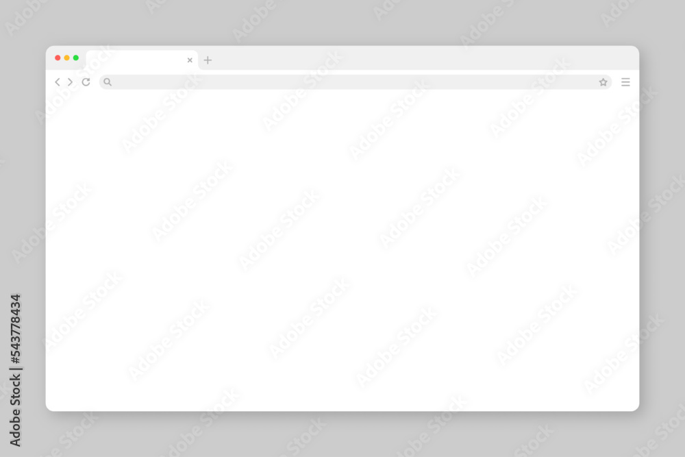 Poster blank web browser window with tab, toolbar and search field. modern website, internet page in flat s