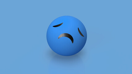 sad emotion on blue background 3d rendering