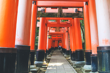 10 April 2012 Red Torii gates in Fushimi Inari shrine in Kyoto, Japan