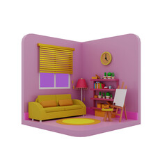 Stylized pink cartoon Room