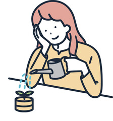 お金を育てる女性　投資　シンプルイラスト