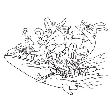 recommend clip art: coloring illustration of cartoon panic surfer