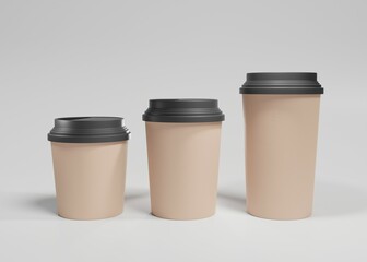 Disposable brown paper coffee cup with light grey backdrop