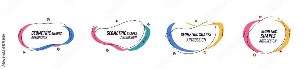 Aufkleber Set of modern organic shapes. Fluid vector trendy elements. Template graphics with geometric speech bubbles and banners with frames to put your own text
