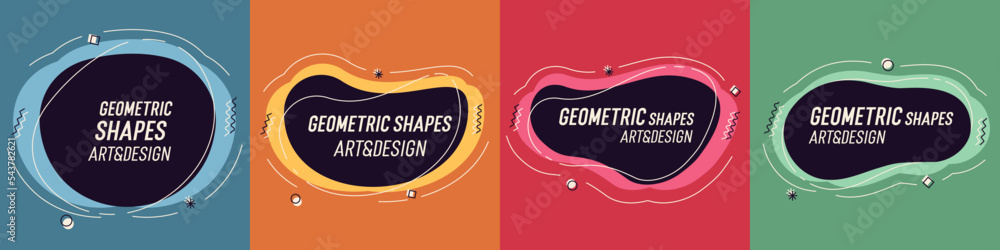 Aufkleber Set of modern organic shapes. Fluid vector trendy elements. Template graphics with geometric speech bubbles and banners with frames to put your own text