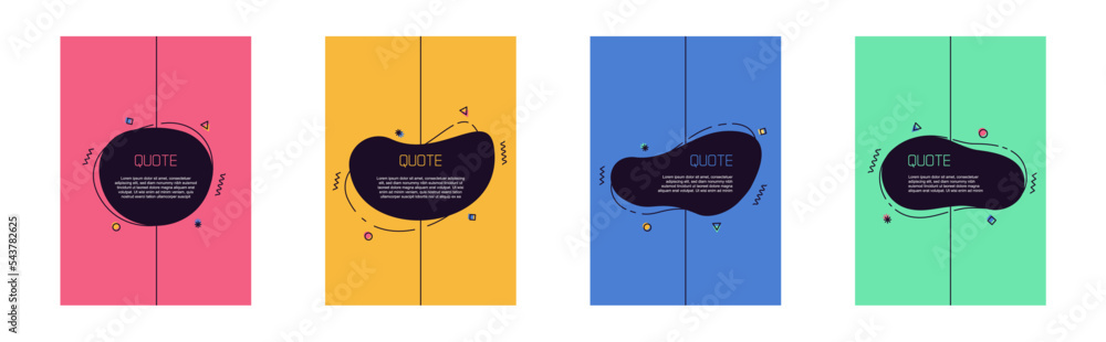 Aufkleber Set of modern organic shapes. Quote and text frames on colorful background. Fluid vector trendy elements. Template graphics with geometric speech bubbles and banners with frames to put your own text.