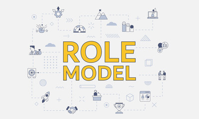 role model concept with icon set with big word or text on center