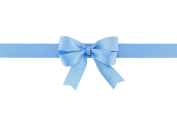 horizontal pastel blue ribbon with bow isolated on white background