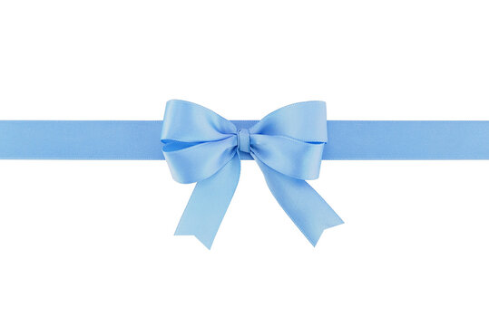 Horizontal Pastel Blue Ribbon With Bow Isolated On White Background