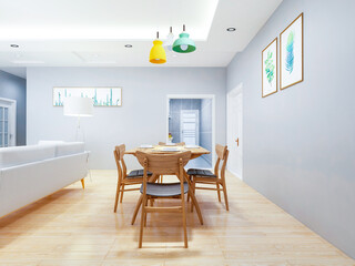 Fototapeta premium Interior design of dining room in modern living room, 3D rendering