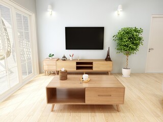 Interior design of modern residential living room, 3d rendering