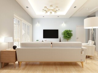 Interior design of modern residential living room, 3d rendering