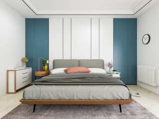 Hotel bedroom interior design, 3D rendering