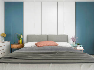 Hotel bedroom interior design, 3D rendering