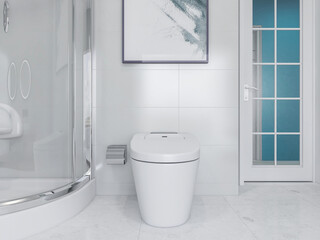 Fototapeta na wymiar Bathroom interior design with bathtub and toilet, 3D rendering