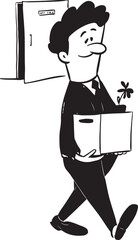 Black and white illustration of man . Carry the box