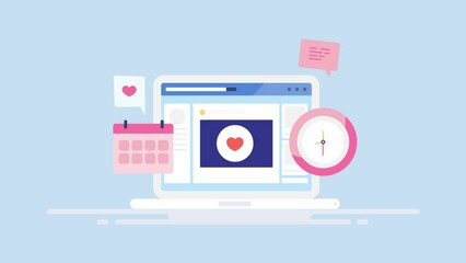 Social media marketing tool. Post scheduler management, content engagement conceptual animation.