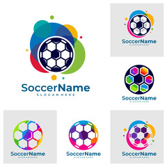 Naklejka premium Set of Colorful Soccer logo template, Football logo design vector