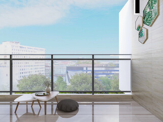 Leisure modern open balcony design, 3D rendering
