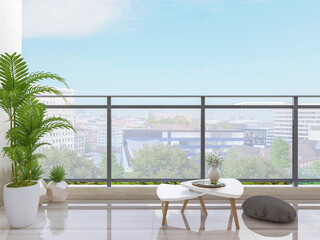 Leisure modern open balcony design, 3D rendering - obrazy, fototapety, plakaty