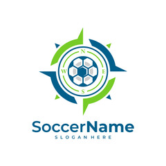 Compass Soccer logo template, Football logo design vector