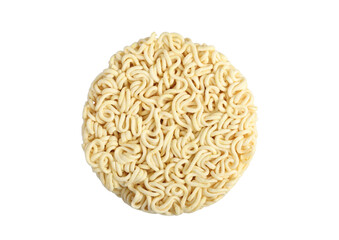 Round flavor instant noodles on white background