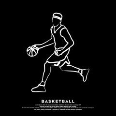 Fototapeta na wymiar Professional basketball player line art isolated on black background