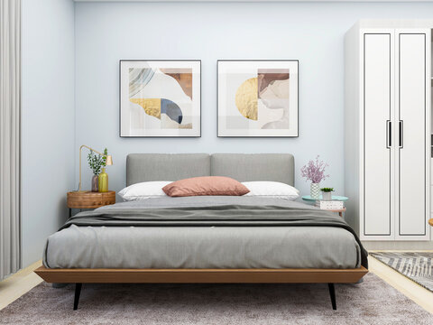 Interior design of bedroom, 3D rendering