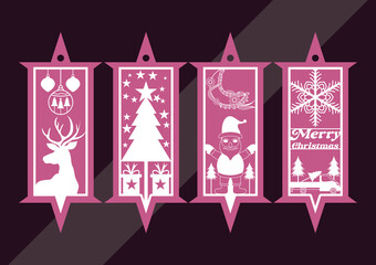 Laser cut panel set with christmas bookmark design,