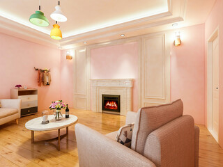 Interior design of modern residential living room, 3d rendering