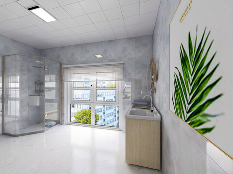 Bathroom interior design with bathtub and toilet, 3D rendering