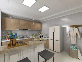 Fototapeta na wymiar Interior design of modern kitchen, 3D rendering