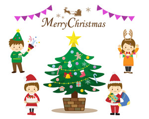 Obraz na płótnie Canvas クリスマスツリーと子どもたち