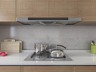 Interior design of modern kitchen, 3D rendering